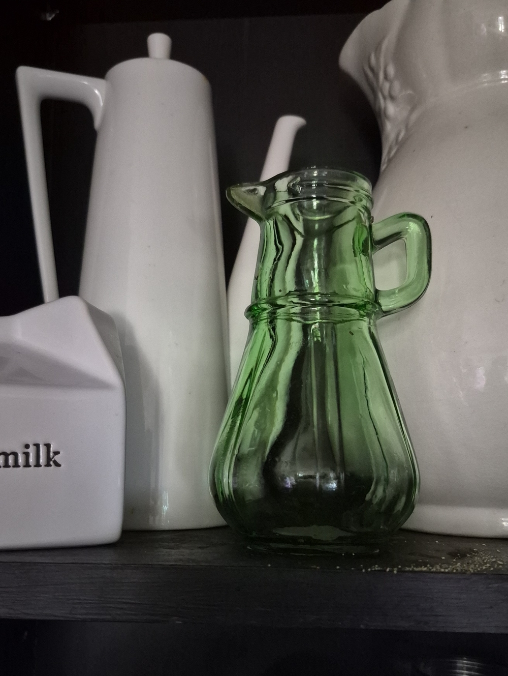 Hazel Atlas Green Uranium Glass Creamer Pitcher